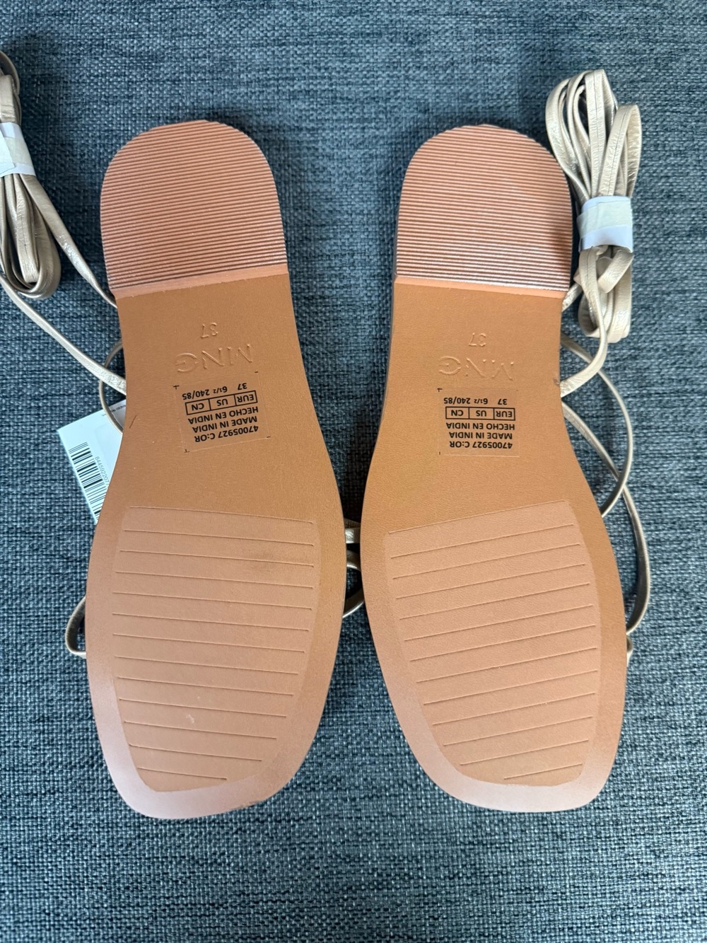 Mango Women's Tan Strappy Lace-Up Sandals - Size 6.5 US - Picture 5 of 5